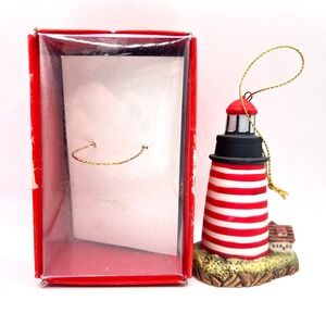 Lefton China West Quoddy Lighthouse Ornament 1994 Joe Lellman Red White Striped